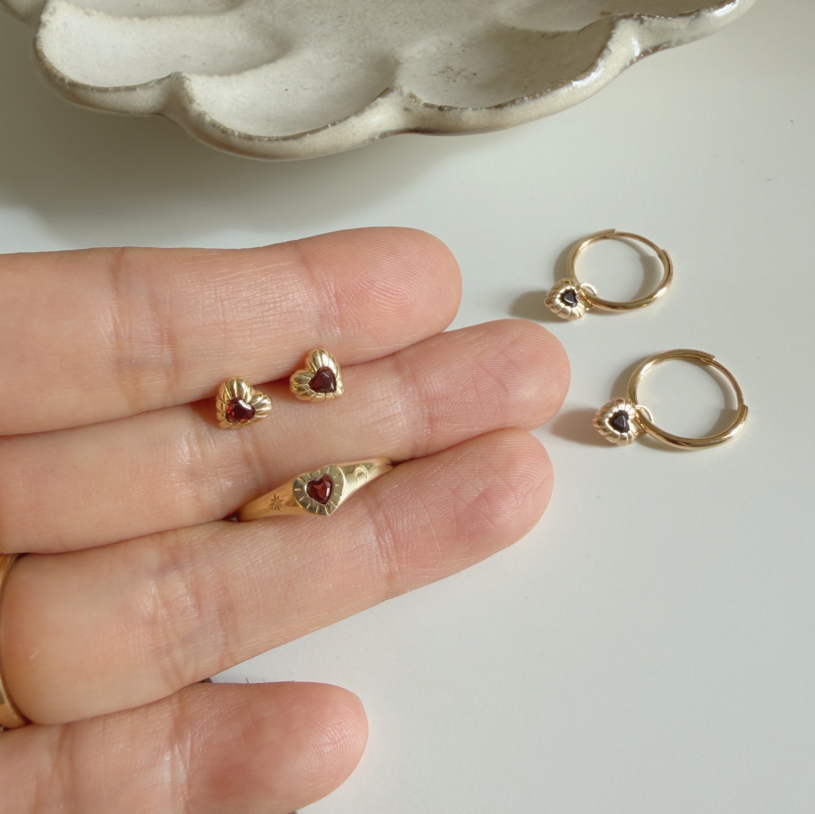 Fearless Garnet Heart Stud Earrings in 14K Solid Gold